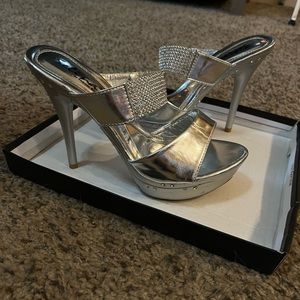 Silver, platform heels, size 7